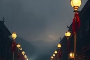山脊来信作品画面，山脊线上一盏孤立的邮筒与翻卷的云