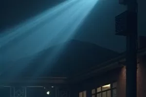 合川笔记生活作品画面，临水民居的窗棂与晾晒的竹匾特写