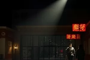 午后三里作品画面，午后街道树影斑驳落在砖墙上